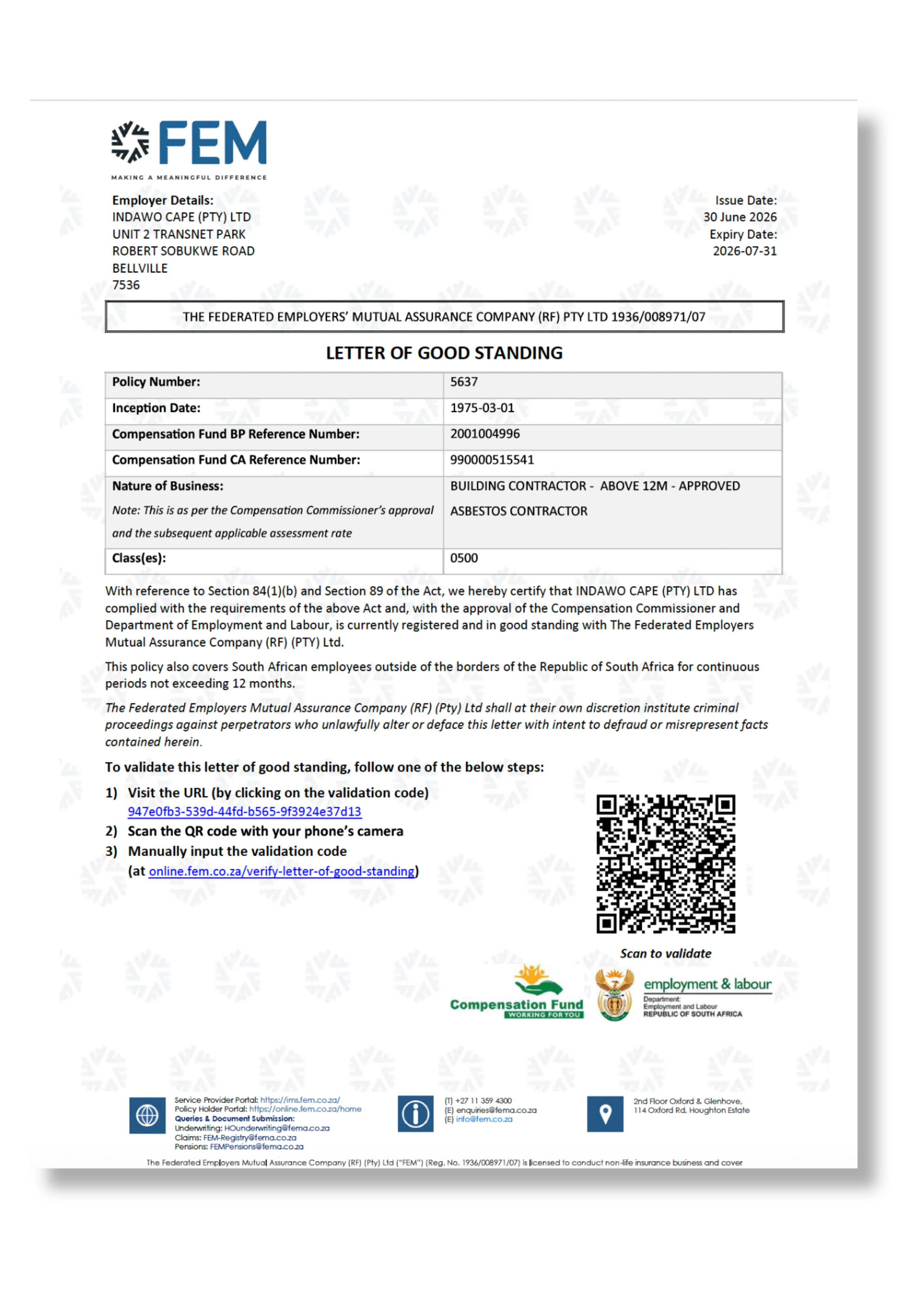 Indawo FEM Certificate